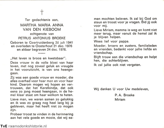 Martha Maria Anna van den Kieboom- Petrus Antonius Broeke